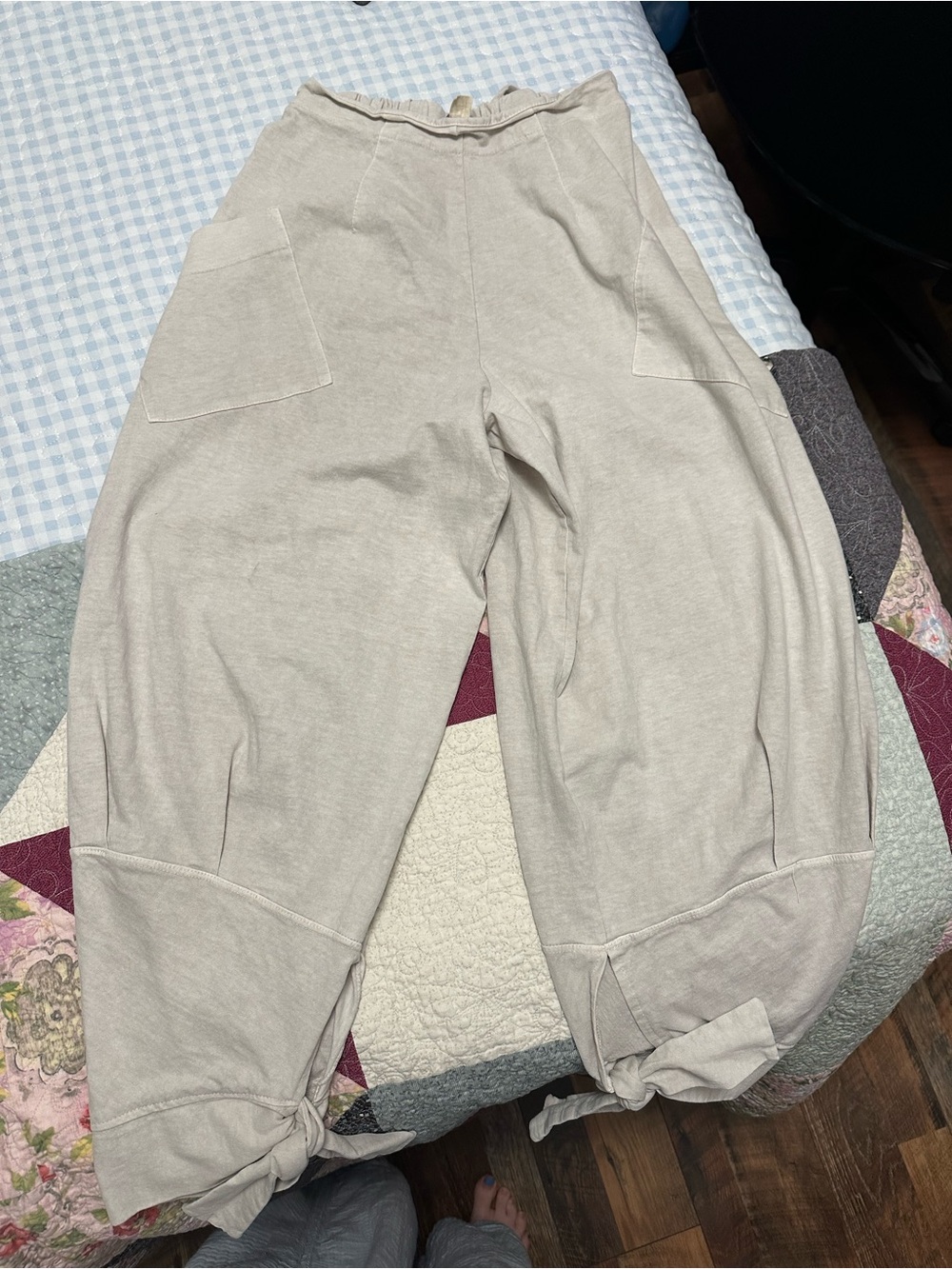 Free People Neutral Tie-Hem Wide Leg Pants